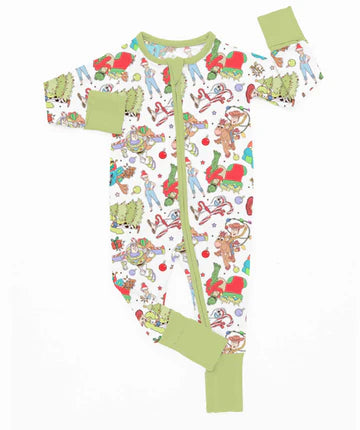 Bamboo Zippy Romper (CONNER)- MERRY & BRIGHT HOLIDAY TOYS