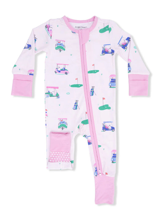 2 Way Zipper Convertible Romper- VINTAGE GOLF CARTS PINK