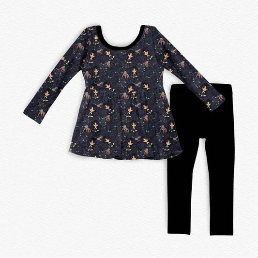 Bamboo Long Sleeve & Pants Peplum Set- VERY SCARY WEDNESDAY