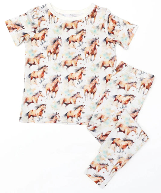 Bamboo (Kennedy) Short Sleeve Pant Lounge Set-SWEET THINGS WILD HORSES